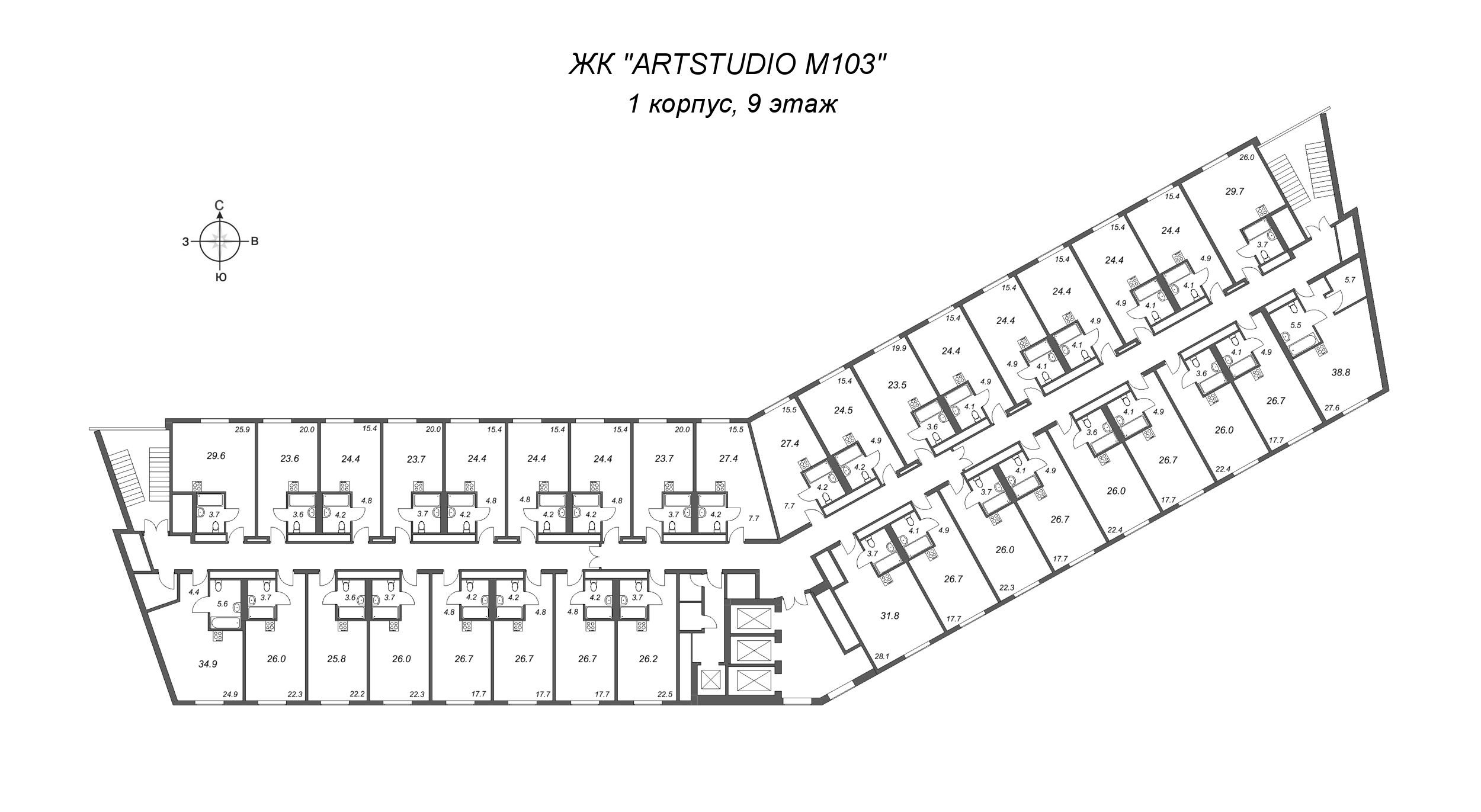 Квартира-студия, 26 м² - планировка этажа