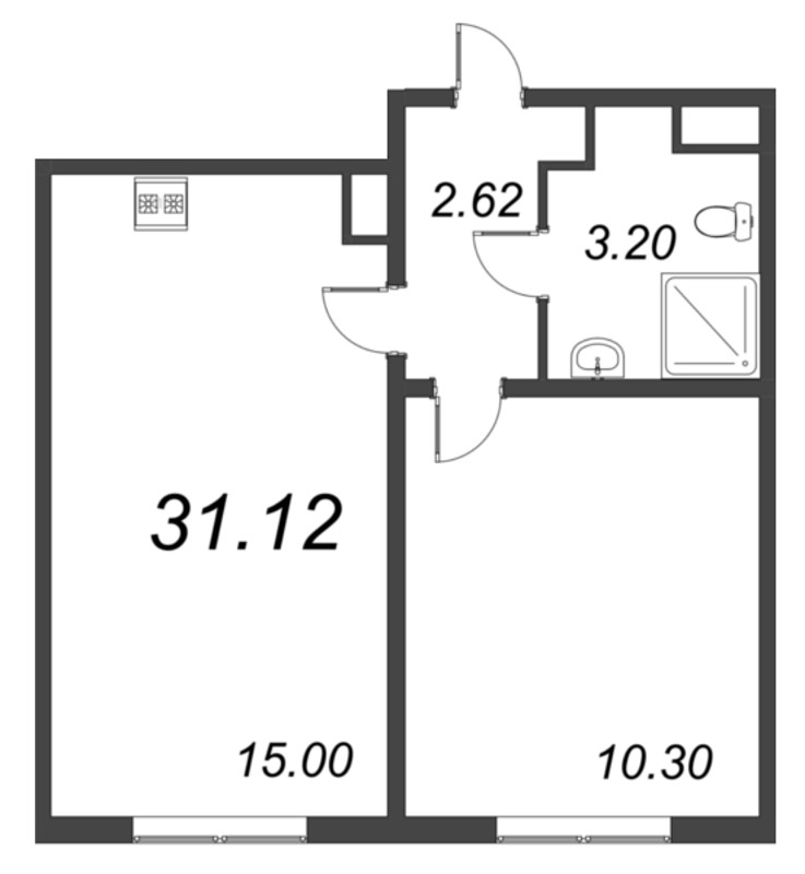 2-комнатная (Евро) квартира, 30.9 м² в ЖК "Ручьи" - планировка, фото №1