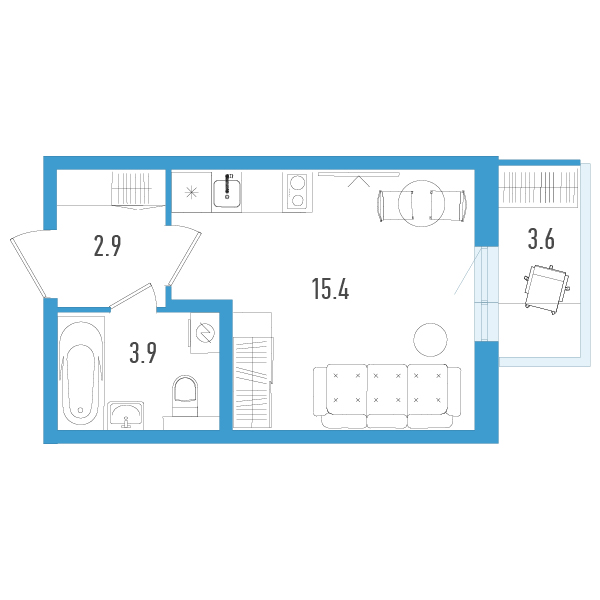 Квартира-студия, 23.3 м² в ЖК "Аэросити" - планировка, фото №1