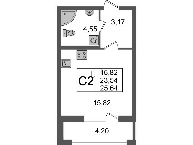 Квартира-студия, 25.64 м² - планировка, фото №1 Квартира-студия, 25.64 м² - планировка, фото №1