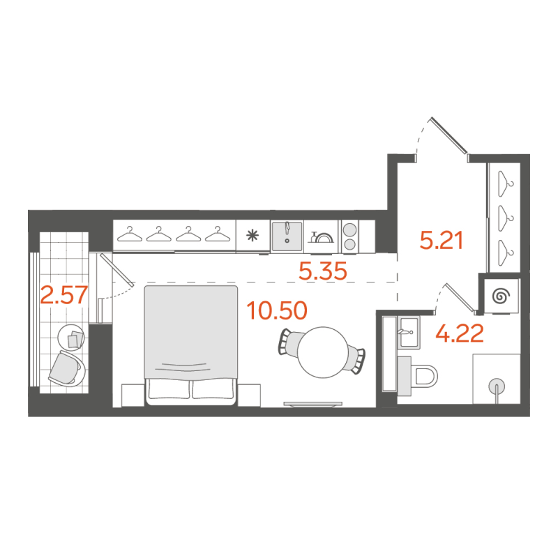 Квартира-студия, 26.32 м² в ЖК "STAVNI Обводный" - планировка, фото №1