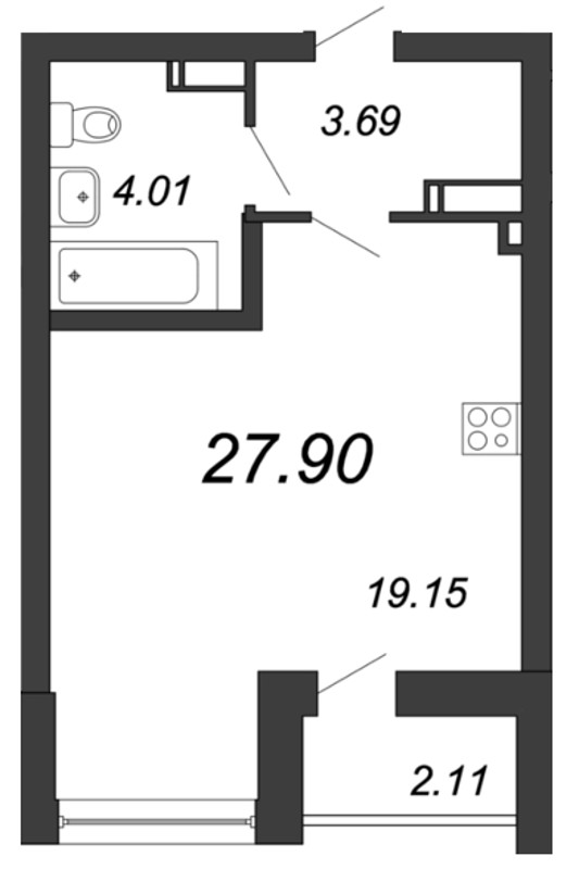 Квартира-студия, 28.1 м² - планировка, фото №1