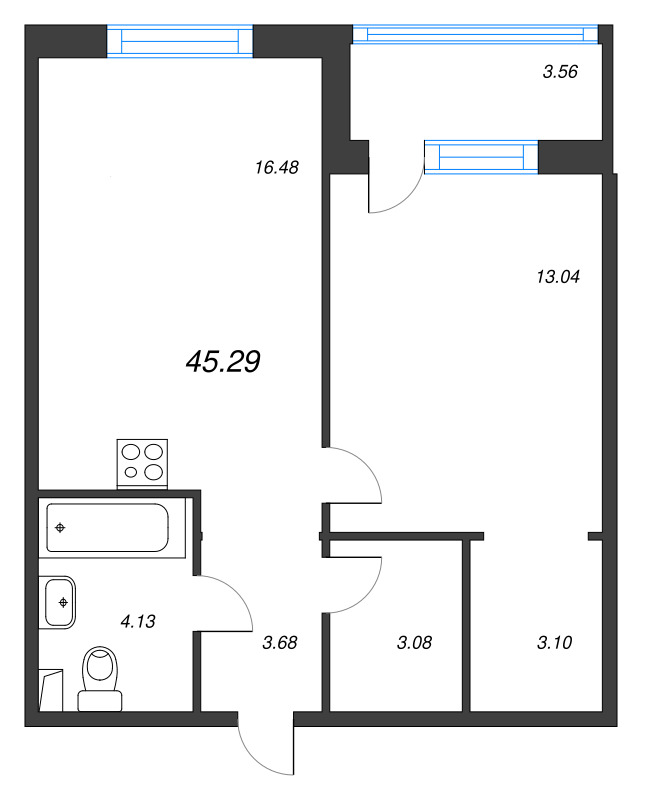 2-комнатная (Евро) квартира, 45.29 м² в ЖК "Энфилд" - планировка, фото №1
