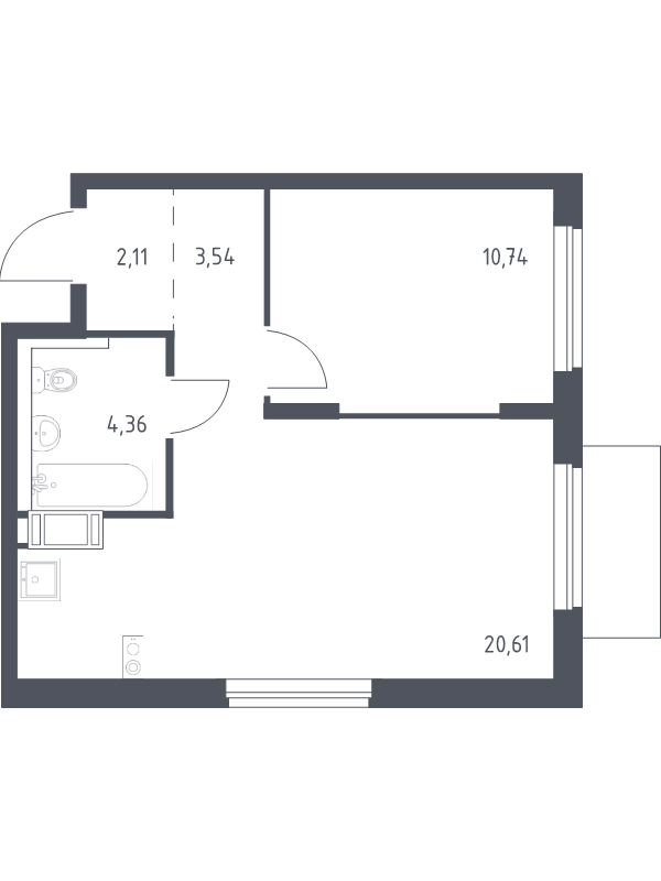 2-комнатная (Евро) квартира, 41.36 м² в ЖК "Квартал Торики" - планировка, фото №1