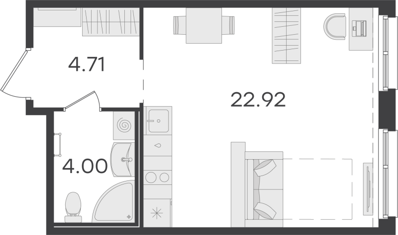 Квартира-студия, 31.63 м² в ЖК "GloraX Парголово" - планировка, фото №1