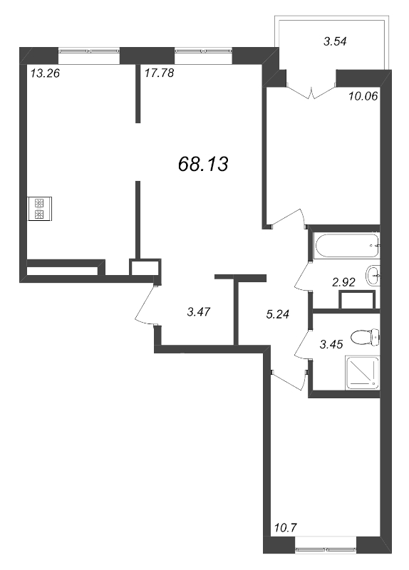 3-комнатная квартира, 68.13 м² - планировка, фото №1
