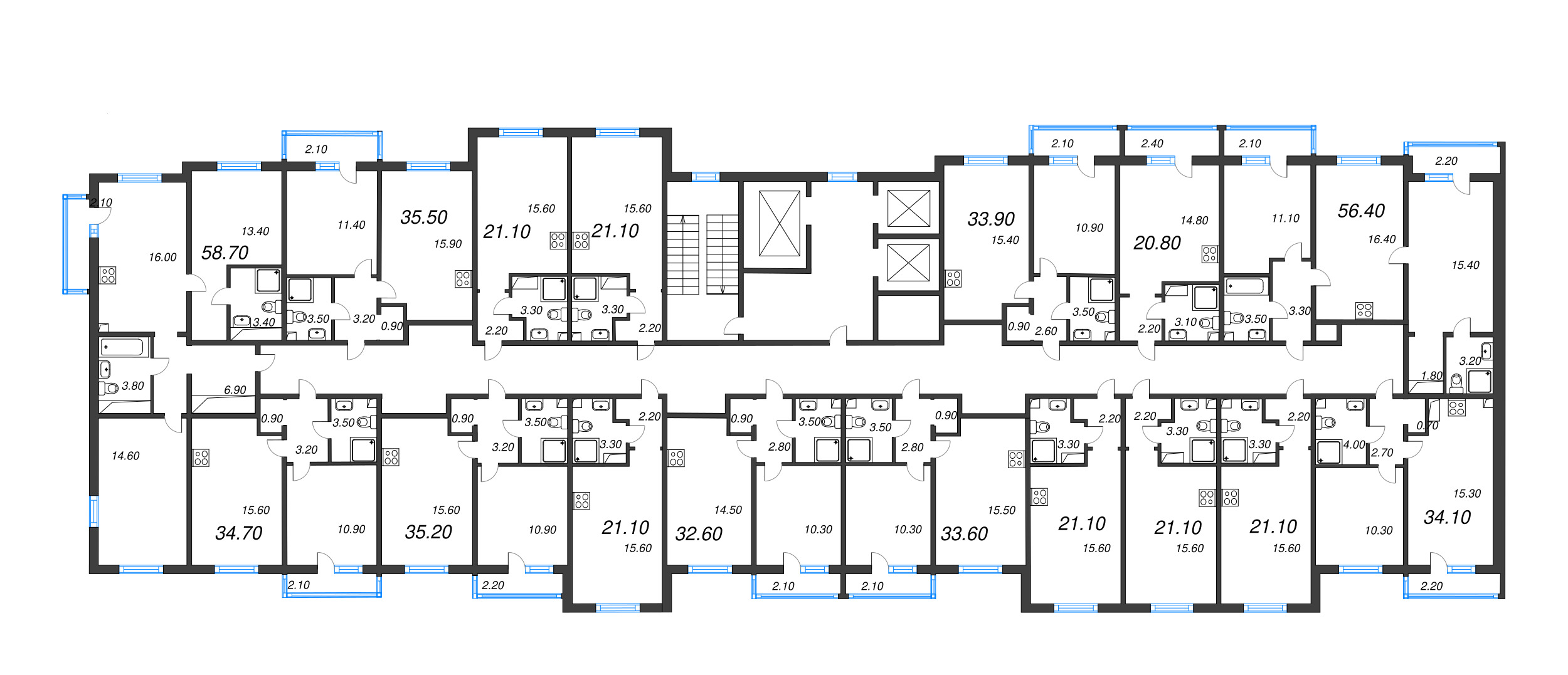 1-комнатная квартира, 32.6 м² в ЖК "Дыбенко Парк" - планировка этажа