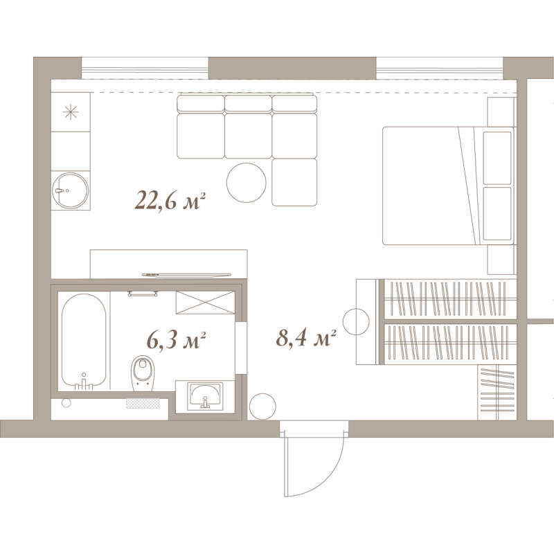 Квартира-студия, 34.71 м² в ЖК "Приоритет" - планировка, фото №1