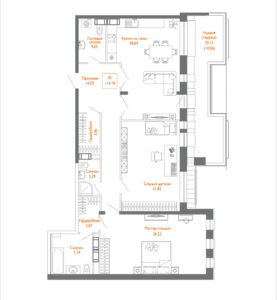 3-комнатная (Евро) квартира, 116.9 м² в ЖК "Monodom Line" - планировка, фото №1
