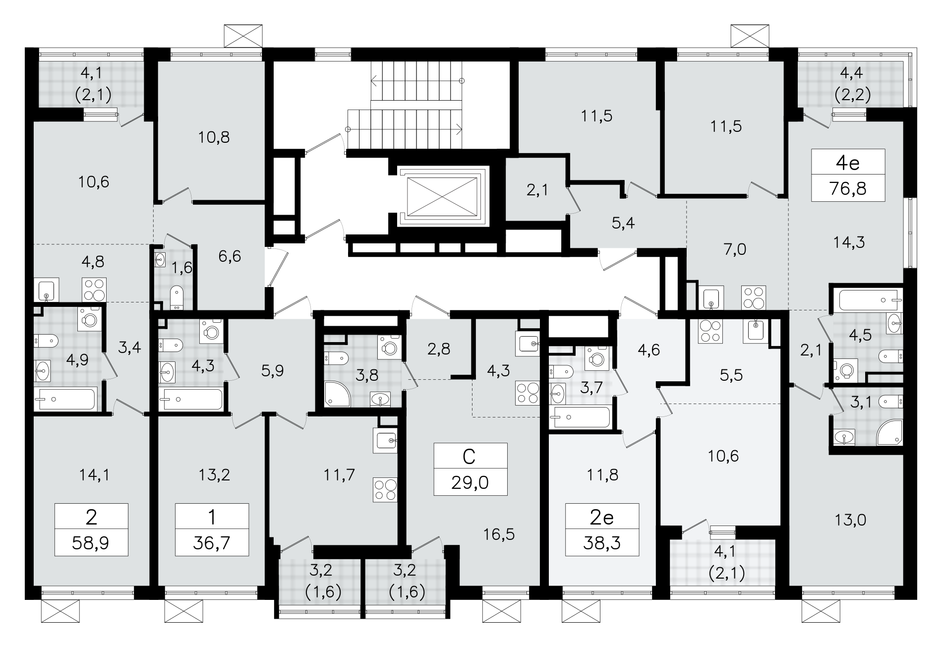 3-комнатная (Евро) квартира, 58.9 м² - планировка этажа