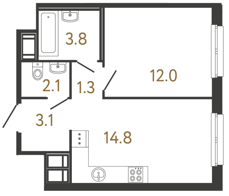 1-комнатная квартира, 37.1 м² в ЖК "Передвижники" - планировка, фото №1