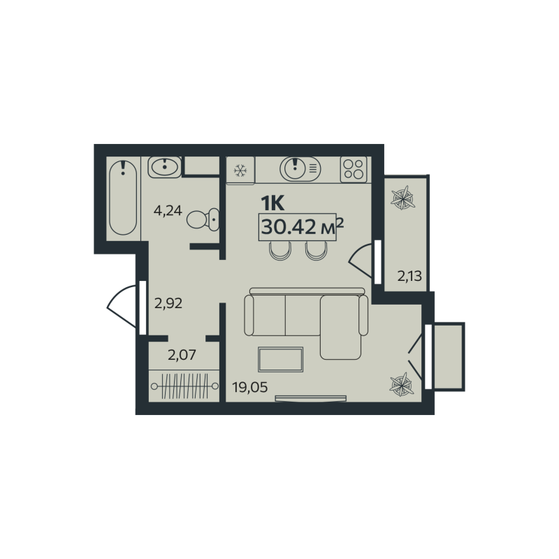 Квартира-студия, 30.42 м² в ЖК "Эдельвейс.Янино" - планировка, фото №1