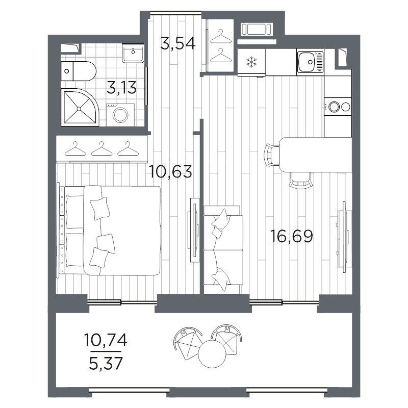 2-комнатная (Евро) квартира, 39.36 м² в ЖК "Оптимист" - планировка, фото №1