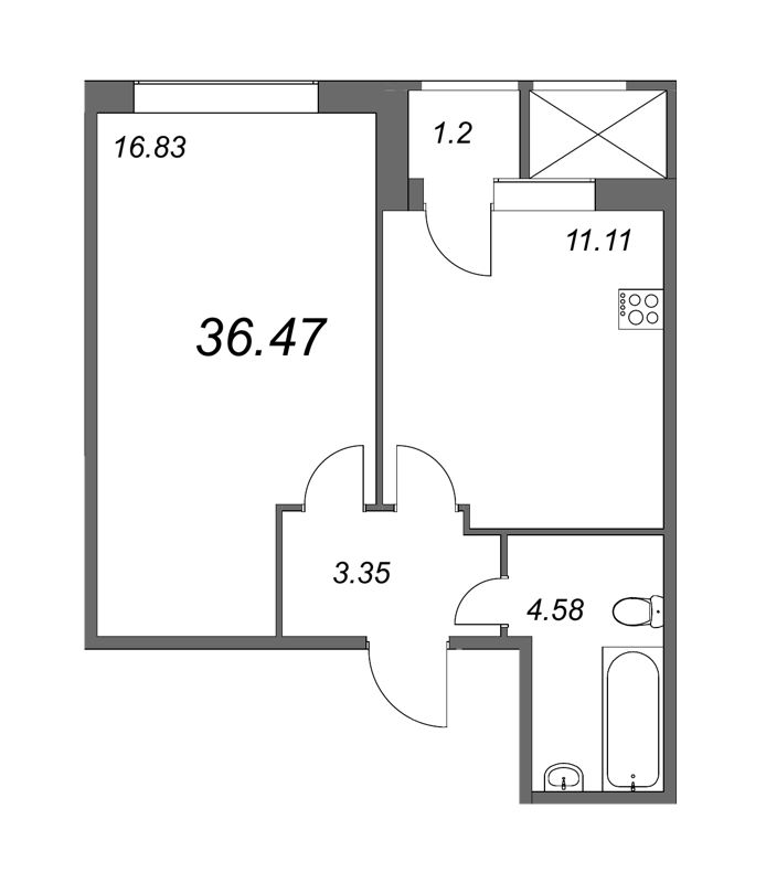 1-комнатная квартира, 36.2 м² в ЖК "FoRest Аквилон" - планировка, фото №1