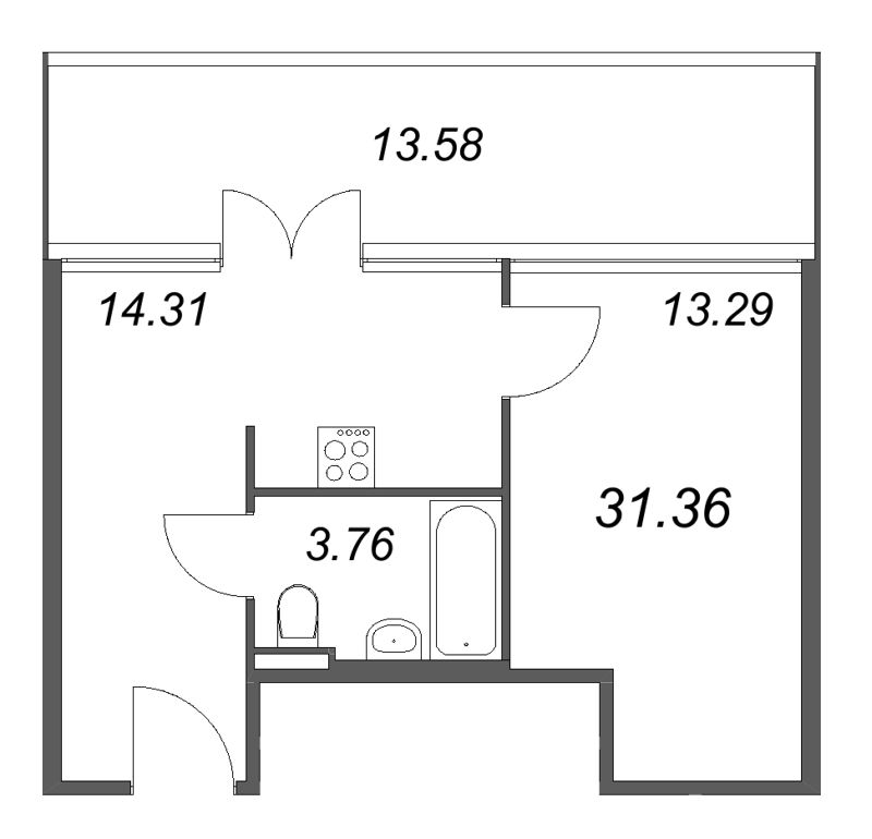 2-комнатная (Евро) квартира, 31.36 м² в ЖК "Арт Плаза" - планировка, фото №1