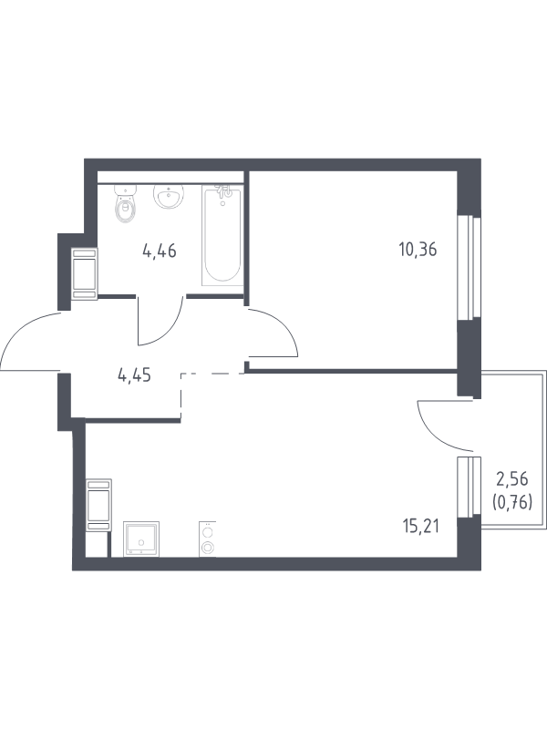 2-комнатная (Евро) квартира, 35.24 м² в ЖК "Квартал Торики" - планировка, фото №1