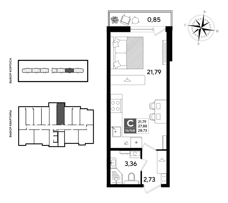 Квартира-студия, 28.73 м² в ЖК "Догма Юкки" - планировка, фото №1