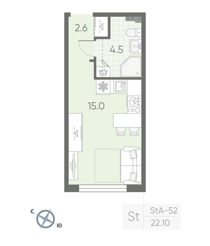 Квартира-студия, 22.1 м² в ЖК "Пулково Lake" - планировка, фото №1