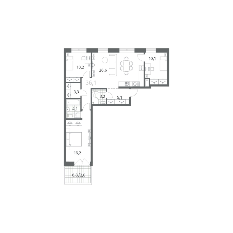 4-комнатная (Евро) квартира, 85.83 м² в ЖК "Новый Питер" - планировка, фото №1