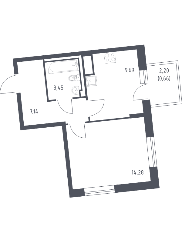 1-комнатная квартира, 35.22 м² в ЖК "Квартал Лаголово" - планировка, фото №1