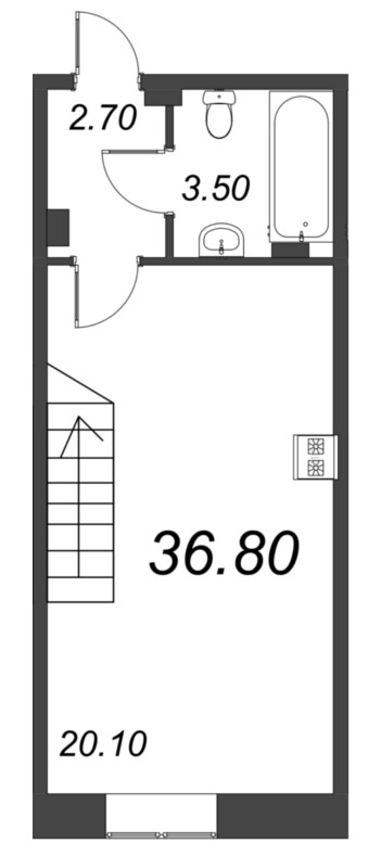 1-комнатная квартира, 36.8 м² - планировка, фото №1