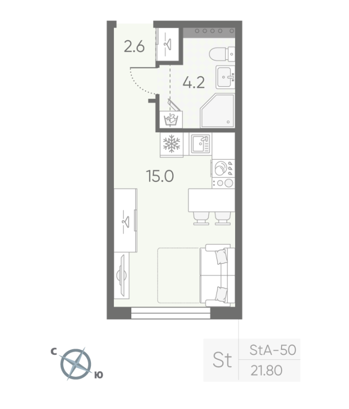 Квартира-студия, 21.8 м² в ЖК "Пулково Lake" - планировка, фото №1