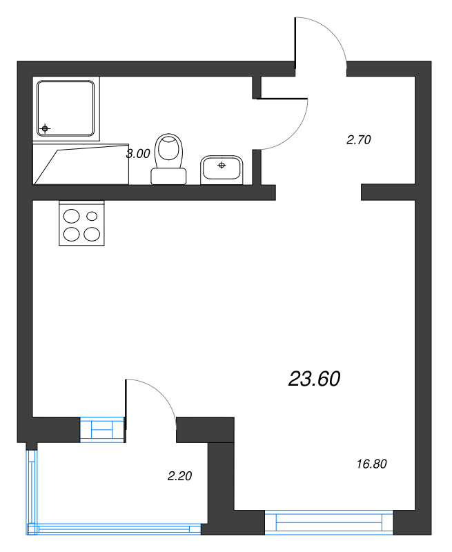 Квартира-студия, 23.6 м² в ЖК "Цветной город" - планировка, фото №1