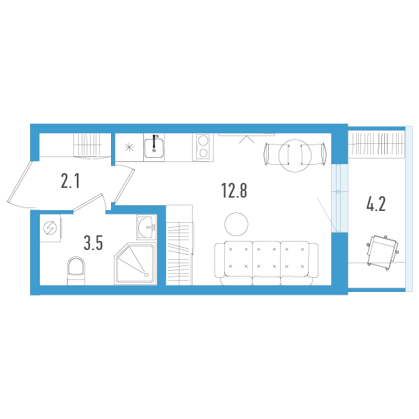 Квартира-студия, 19.7 м² в ЖК "Аэросити" - планировка, фото №1