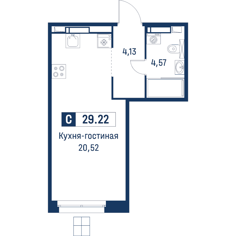 Квартира-студия, 29.22 м² в ЖК "Символист" - планировка, фото №1