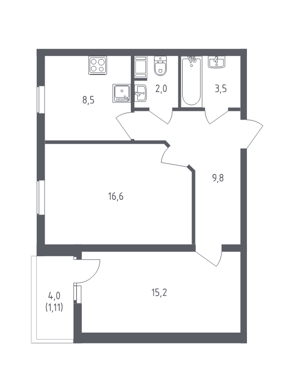 2-комнатная квартира, 55.6 м² в ЖК "Сандэй" - планировка, фото №1
