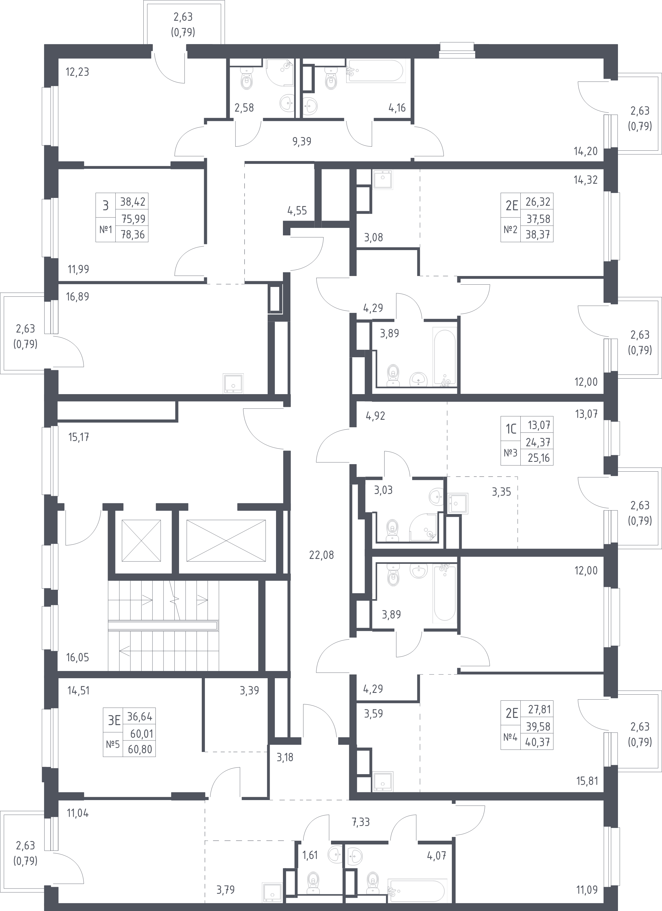 2-комнатная (Евро) квартира, 40.37 м² - планировка этажа