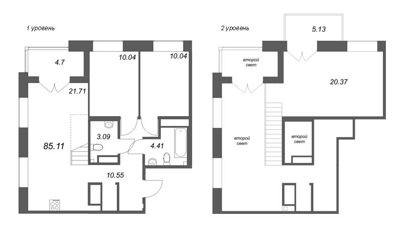 4-комнатная (Евро) квартира, 85.11 м² - планировка, фото №1