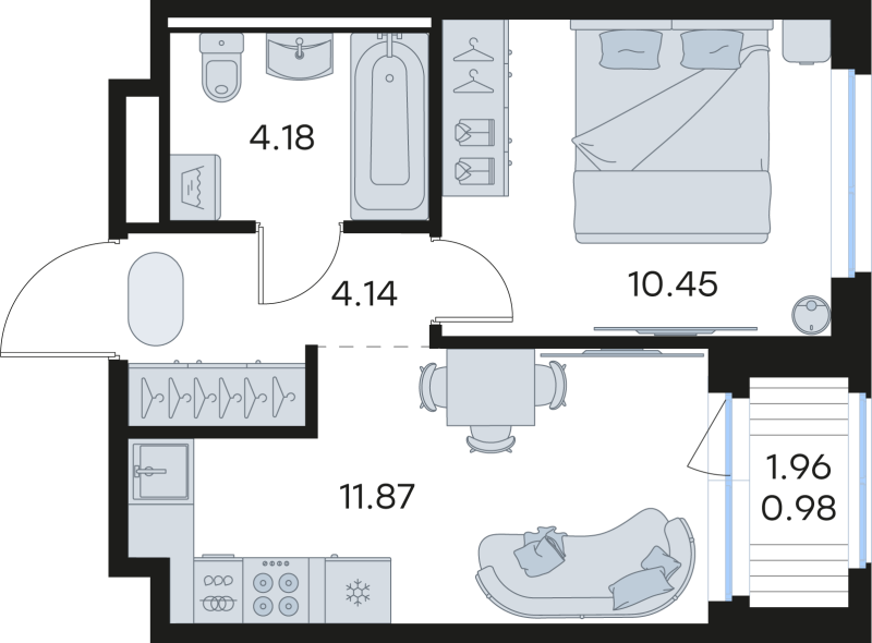 1-комнатная квартира, 31.62 м² в ЖК "GloraX Новоселье" - планировка, фото №1