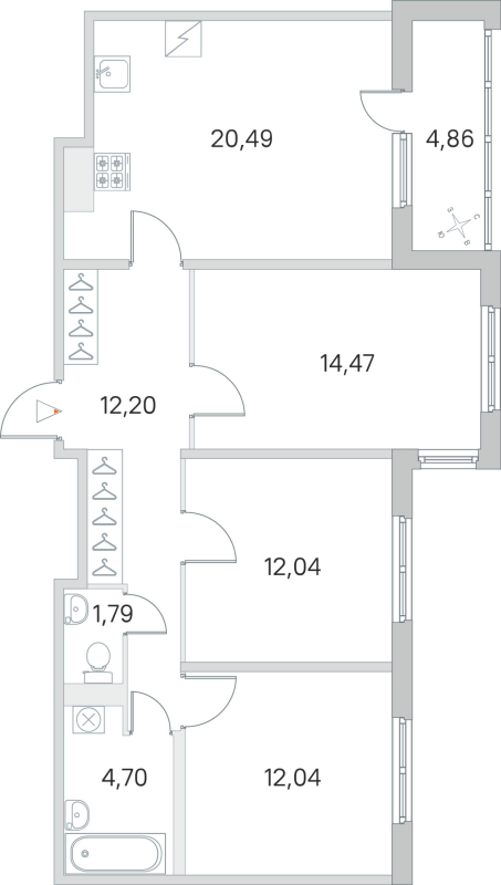 4-комнатная (Евро) квартира, 77.73 м² в ЖК "ЮгТаун" - планировка, фото №1