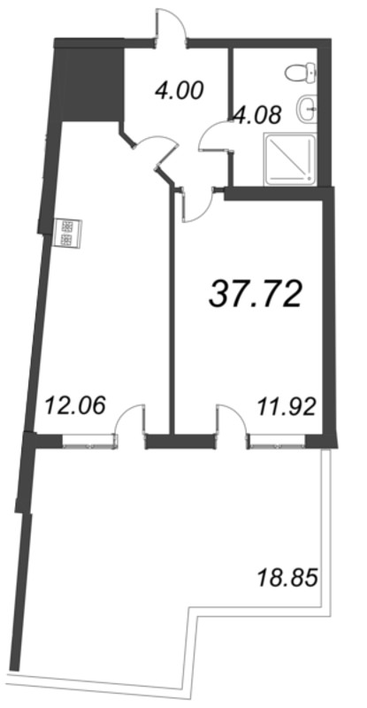 1-комнатная квартира, 37.72 м² - планировка, фото №1