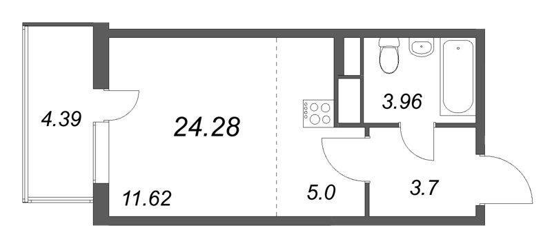 Квартира-студия, 24.28 м² в ЖК "Ясно.Янино" - планировка, фото №1