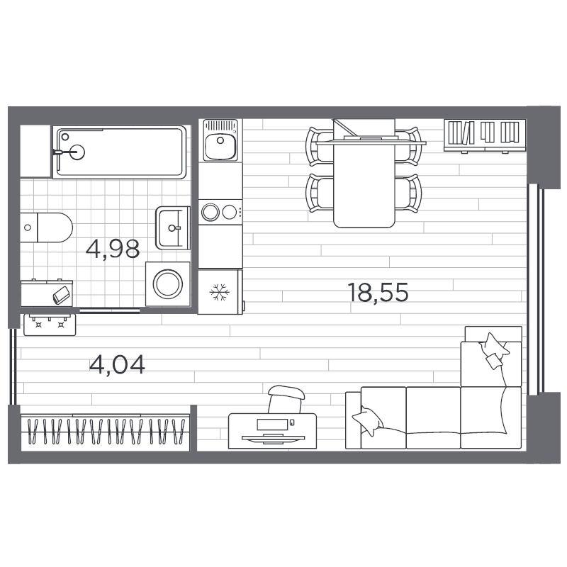 Квартира-студия, 27.57 м² в ЖК "PLUS Пулковский" - планировка, фото №1