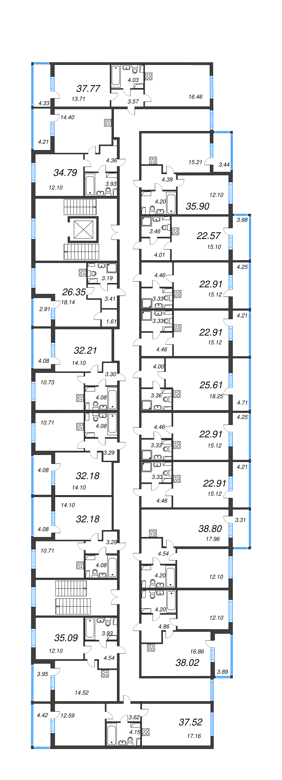 1-комнатная квартира, 32.21 м² в ЖК "Любоград" - планировка этажа