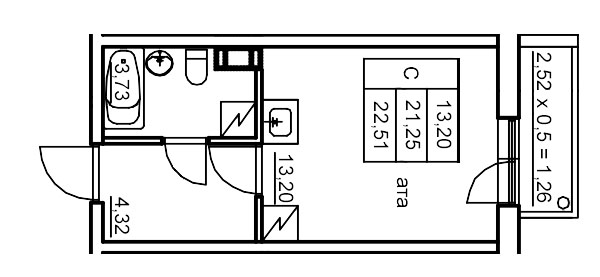 Квартира-студия, 22.54 м² в ЖК "Панорама Юкки" - планировка, фото №1