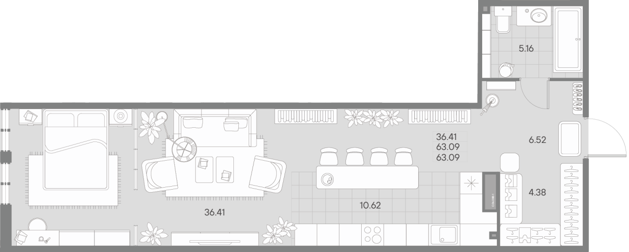 Квартира-студия, 63.09 м² - планировка, фото №1