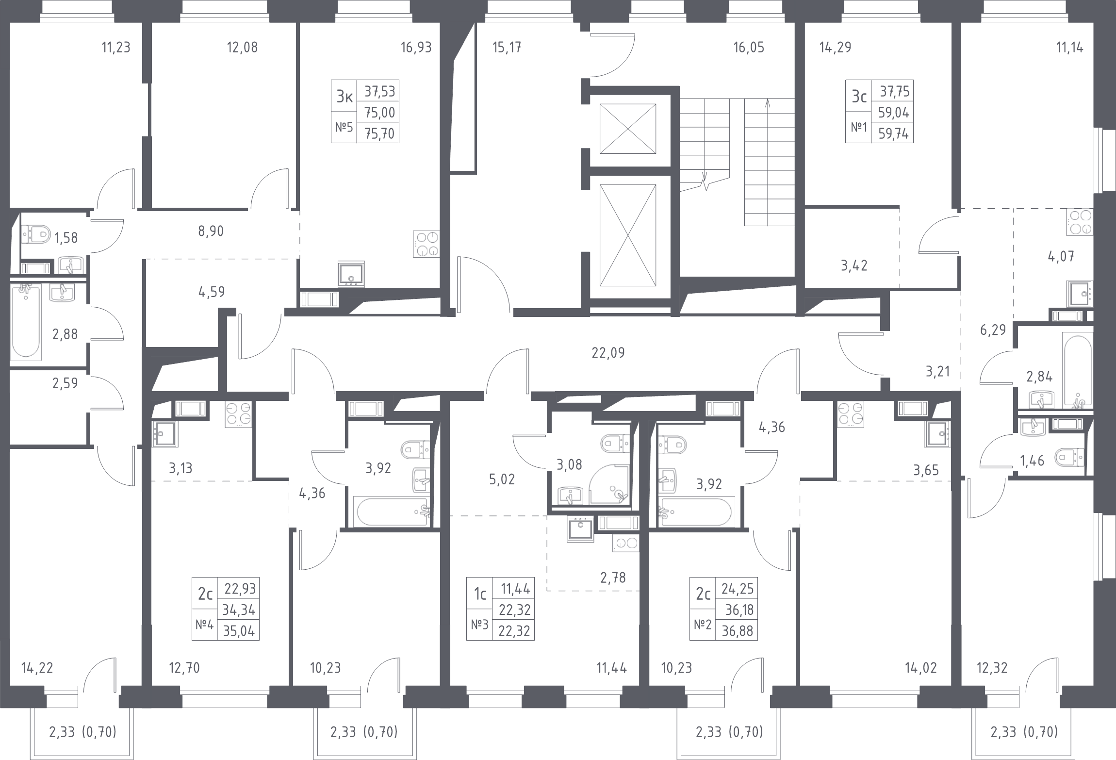 2-комнатная (Евро) квартира, 36.88 м² в ЖК "Новые Лаврики" - планировка этажа