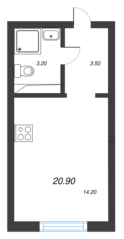 Квартира-студия, 20.9 м² - планировка, фото №1