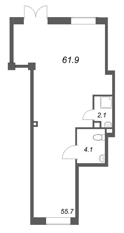 Помещение, 61.9 м² в ЖК "Большая Охта" - планировка, фото №1