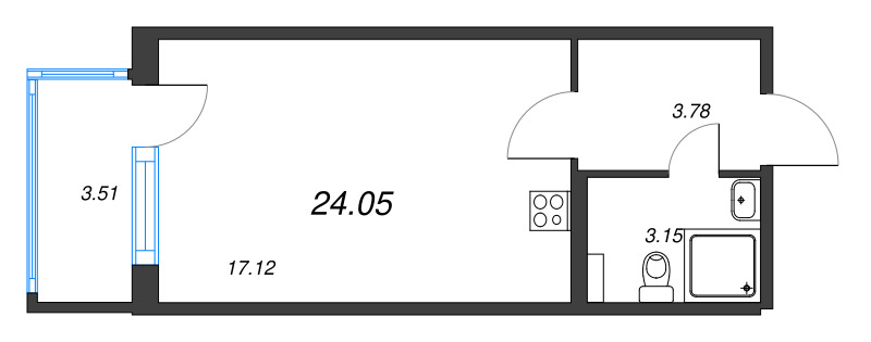 Квартира-студия, 24.05 м² - планировка, фото №1