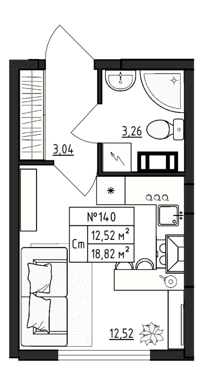 Квартира-студия, 18.82 м² в ЖК "Верево Сити" - планировка, фото №1