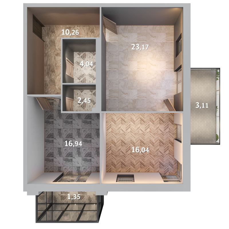 3-комнатная (Евро) квартира, 77.36 м² в ЖК "Лисино" - планировка, фото №1