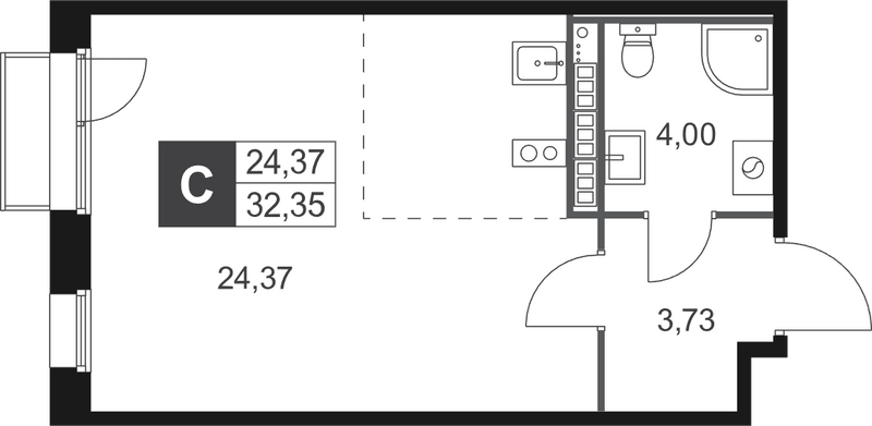 Квартира-студия, 32.35 м² в ЖК "Слобода" - планировка, фото №1