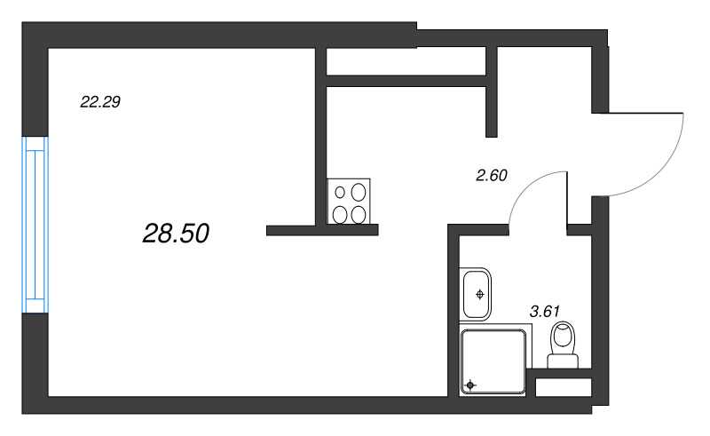 Квартира-студия, 28.5 м² - планировка, фото №1