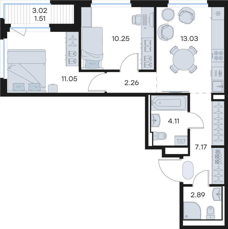 2-комнатная квартира, 52.27 м² в ЖК "GloraX Новоселье" - планировка, фото №1