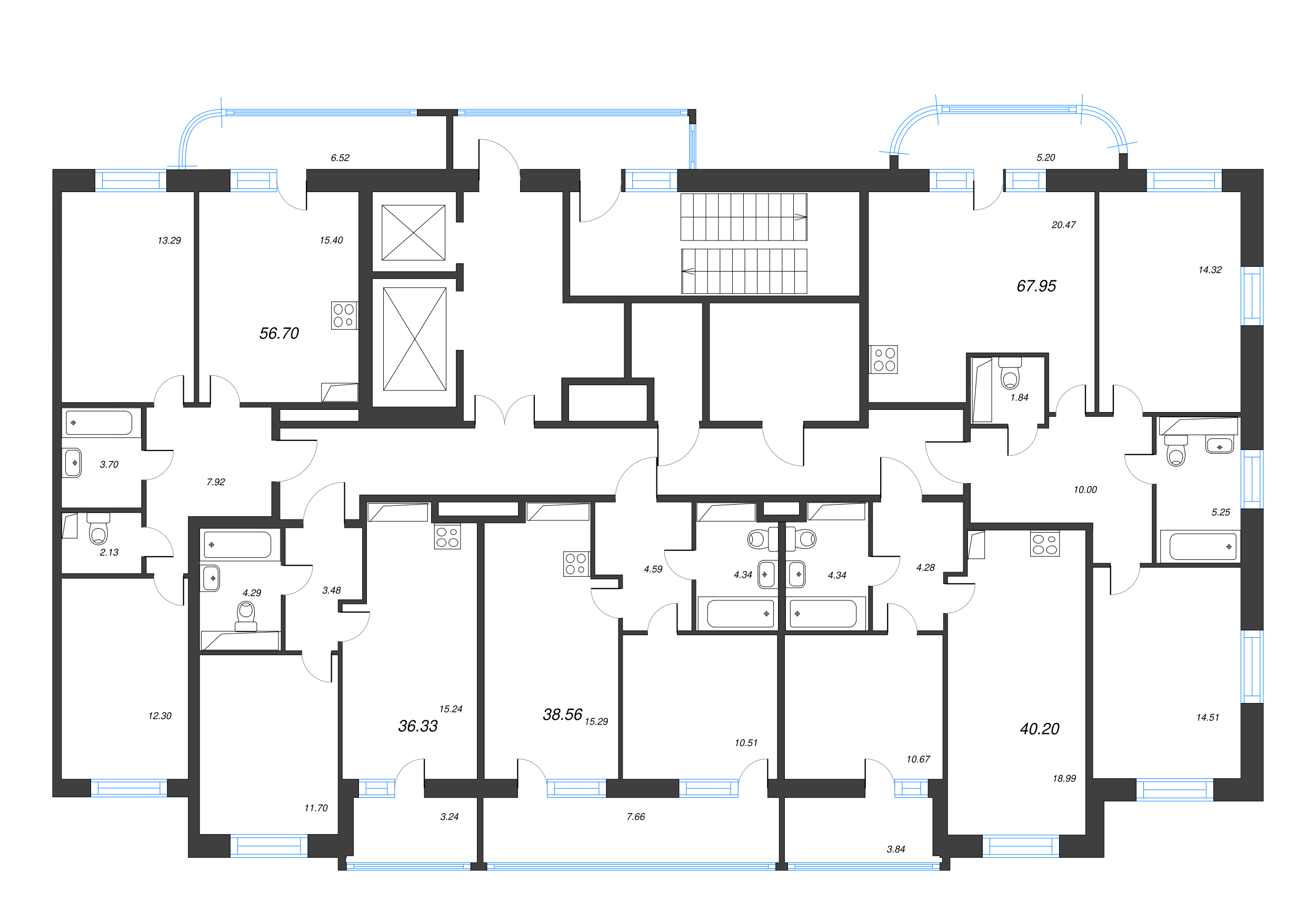 2-комнатная (Евро) квартира, 40.2 м² в ЖК "Энфилд" - планировка этажа